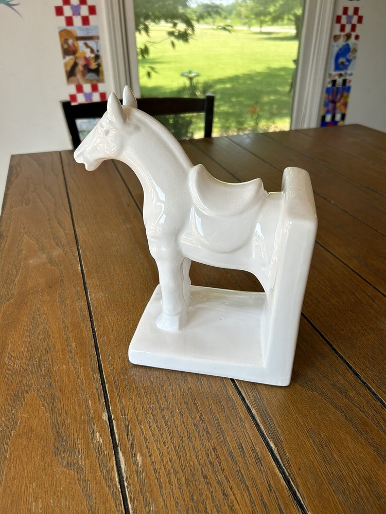ONE White Horse Ceramic BOOKEND Library Modern Decor No Damage