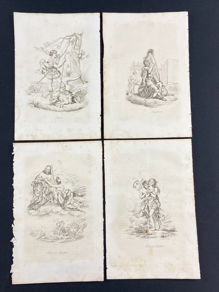 4 Engravings Early Xixth Representative Jason Amphion Ceres & Jupiter, Flora &