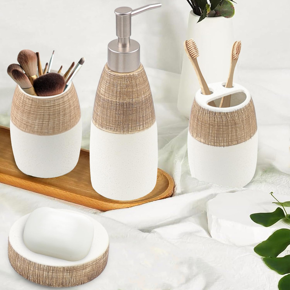 Bathroom Accessories Set,4 Pcs Ceramic Bathroom Decor Accessory,Includes Toothbr