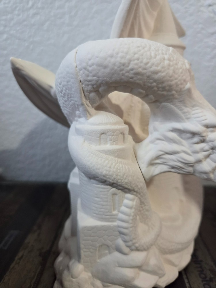 Ready to Paint UNPAINTED Ceramic Bisque Fall Dragon On Castle