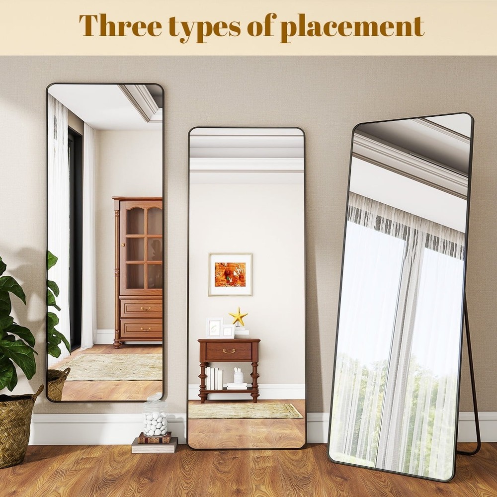 16"x59" Rectangular Full Length Mirror W/ Round Corner Standing Full Body Mirror