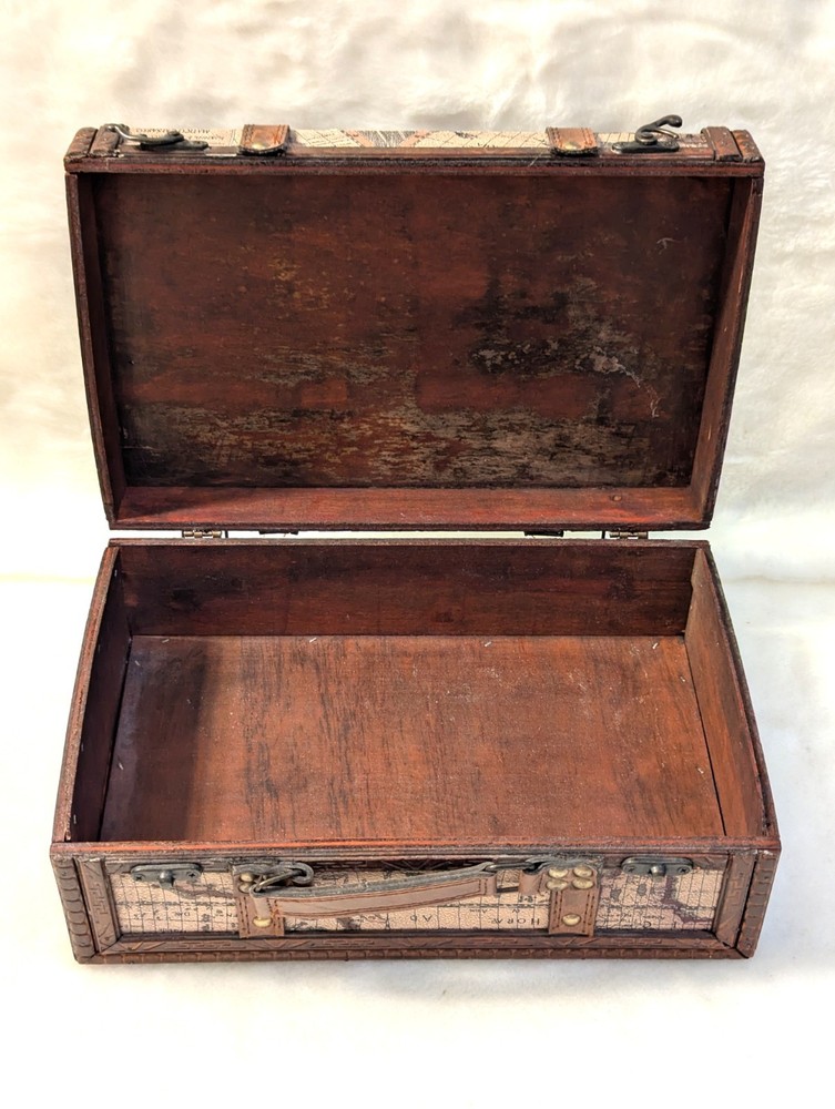 Vintage Old World Map Wooden Suitcase Trunk Box