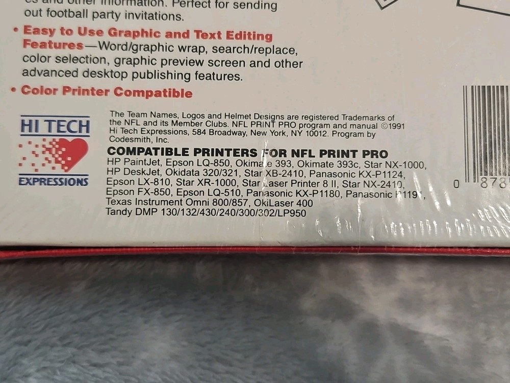 Vintage NFL Print Pro PC Software MS-DOS