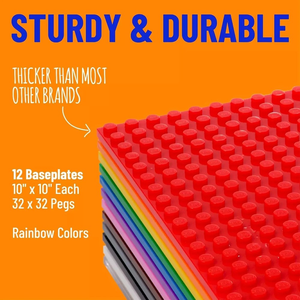 Strictly Briks Lego 12 Pack Classic 10x10 Stackable Baseplates 32 x 32 Studs