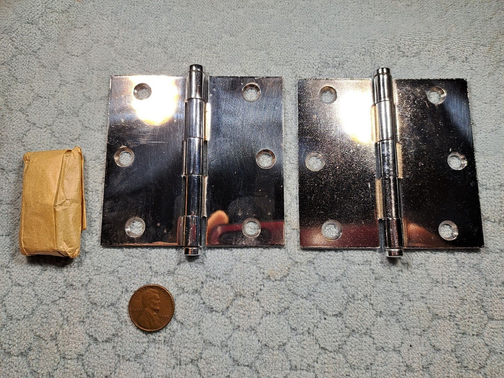 3 x 3 Stanley Cabinet Hinges Chrome NOS