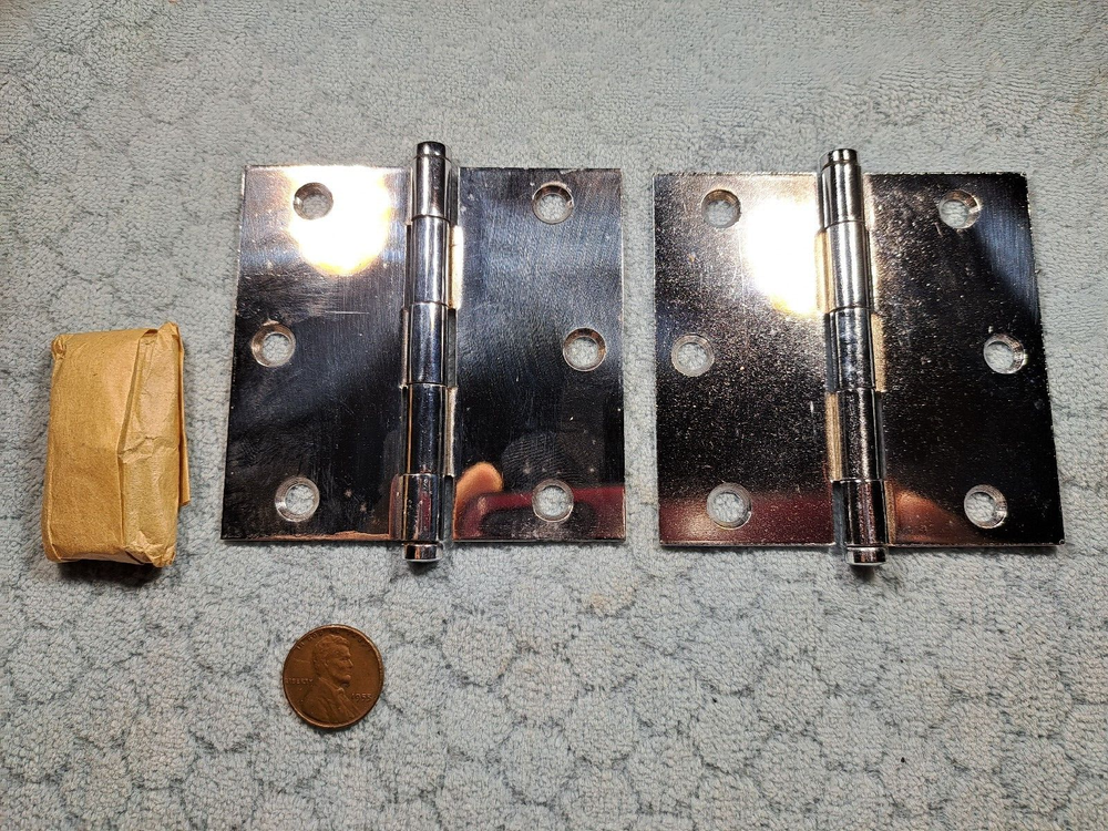 3 x 3 Stanley Cabinet Hinges Chrome NOS