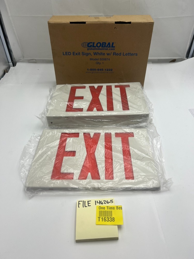 Global Industrial 500874 LED Exit Sign Red Letters Universal Mount White