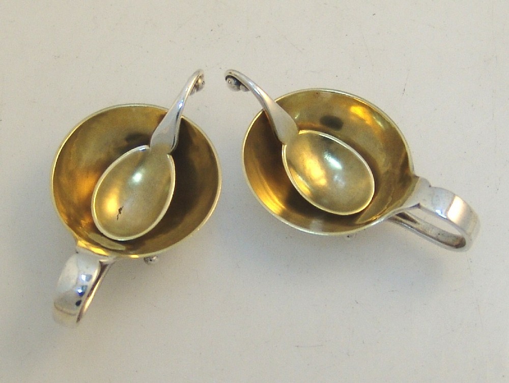 Georg Jensen Salt Cellars Matching Spoons Sterling Silver 1925