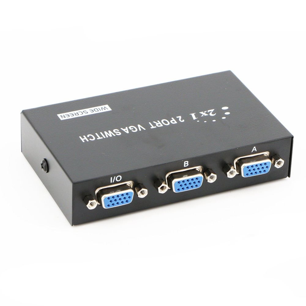 PASOW 2 in 1 Out 2 Port VGA Switch - Press Button Two Way Switch, Black