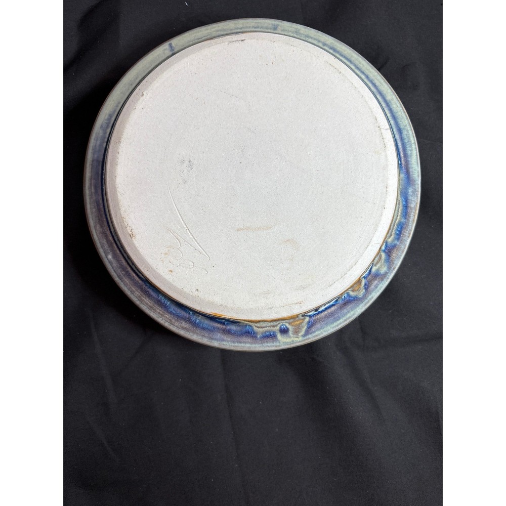 Handmade Studio Pottery Chip and Dip Serving Set Blue Orange Stoneware