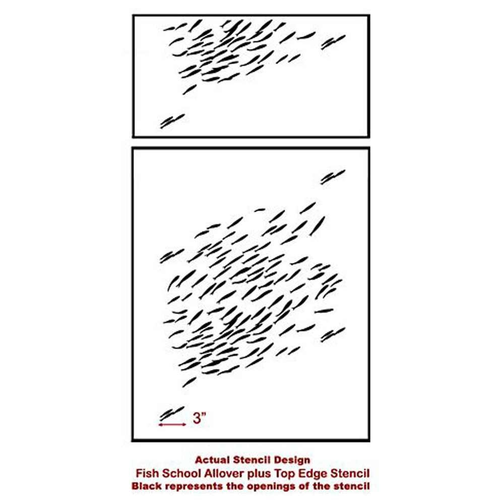 Fish School Allover Stencil Pattern - Sturdy and Reusable Wall Stencil for DIY