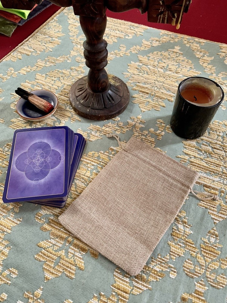 Tarot Card Bag Pouch, Burlap, Rustic Drawstring - 3 Pack
