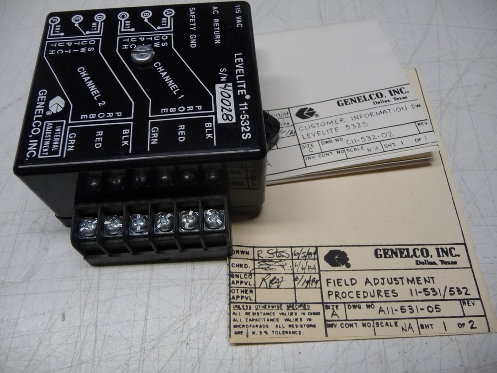 Levelite Model #11-532S, 2 Channel Level Controller, 2 - SPDT Contacts, 115 Vac