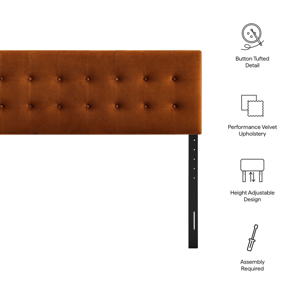 Emily Stain-Resistant Performance Velvet King Size Headboard in Rust