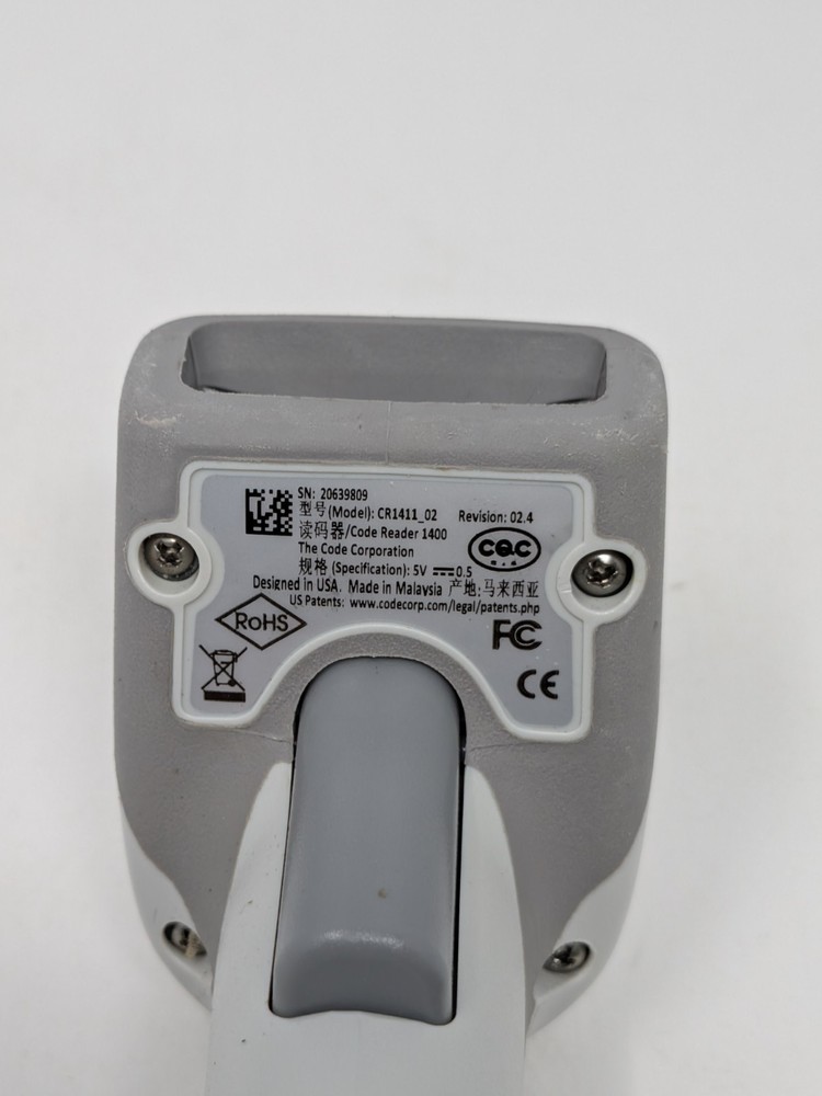 Code CR1411_02 Barcode Scanner Grey & Black Corded USB Handheld with Power Cable
