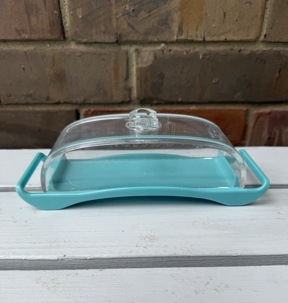 Retro Butter Dish Solid Clear Plastic Covered Single Stick Smooth See Through