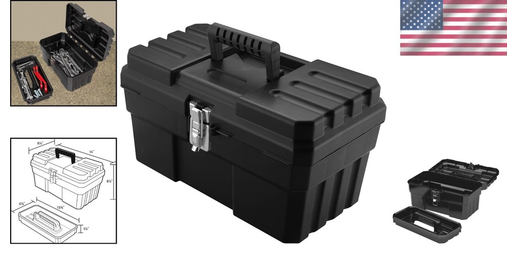 Durable 14-Inch Plastic Toolbox with Removable Tray - Perfect for Tools & Crafts