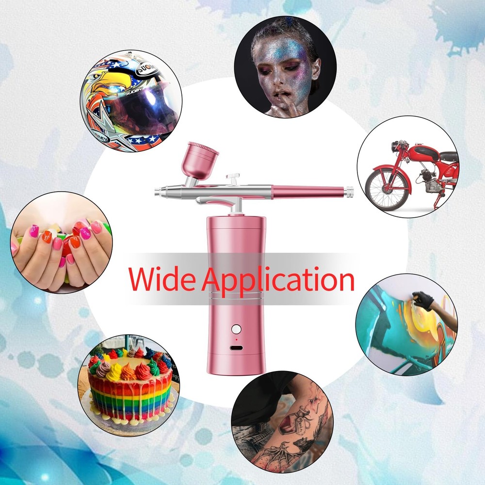 Airbrush Kit Compressor Portable High Pressure Handheld Mini Machine Pink