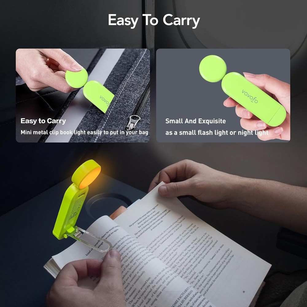 USB Rechargeable Book Light, Blue Light Blocking Clip On Bookmark Shaped Light