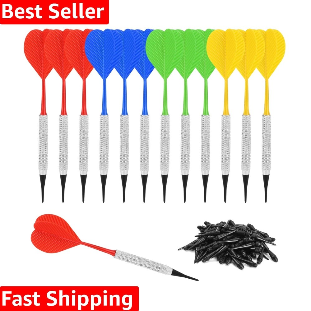 Soft Tip Darts Set - 12 Count with 100 Replacement Tips, Unisex, Silver