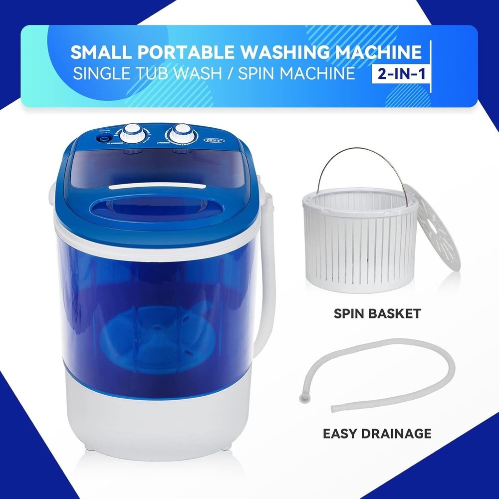 Portable Mini Washing Machine Semi-Automatic Compact Cloth Washer Spinner Blue
