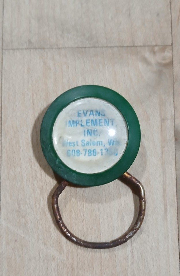 Vintage John Deere keyring key chain Evans Implement West Salem Wisconsin