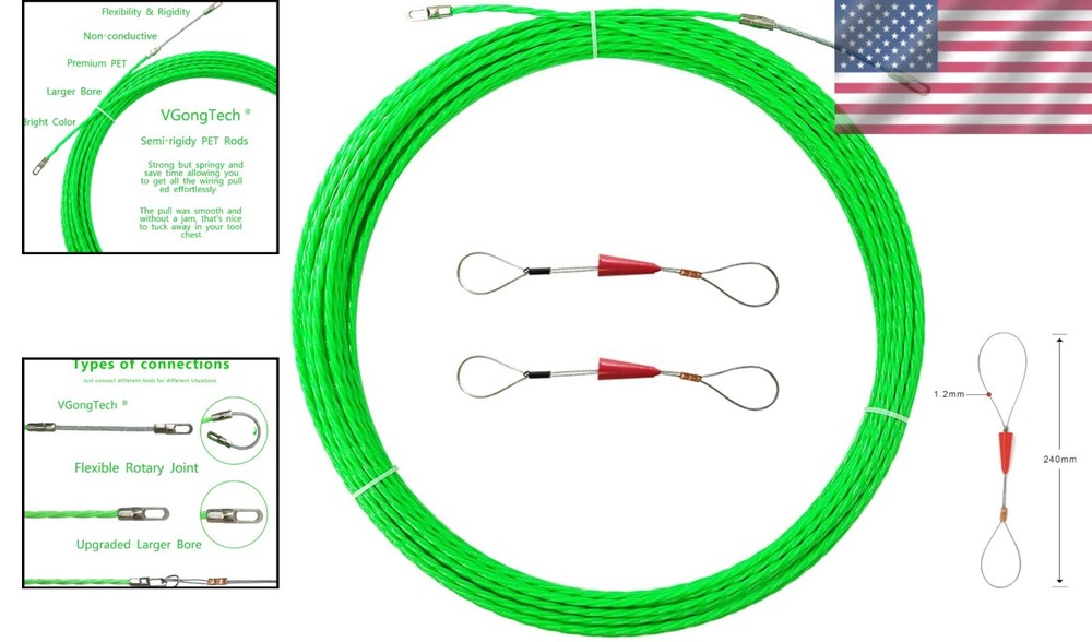 10M Fish Tape Cable Puller Kit - Lightweight Guide for Smooth Wiring Tasks