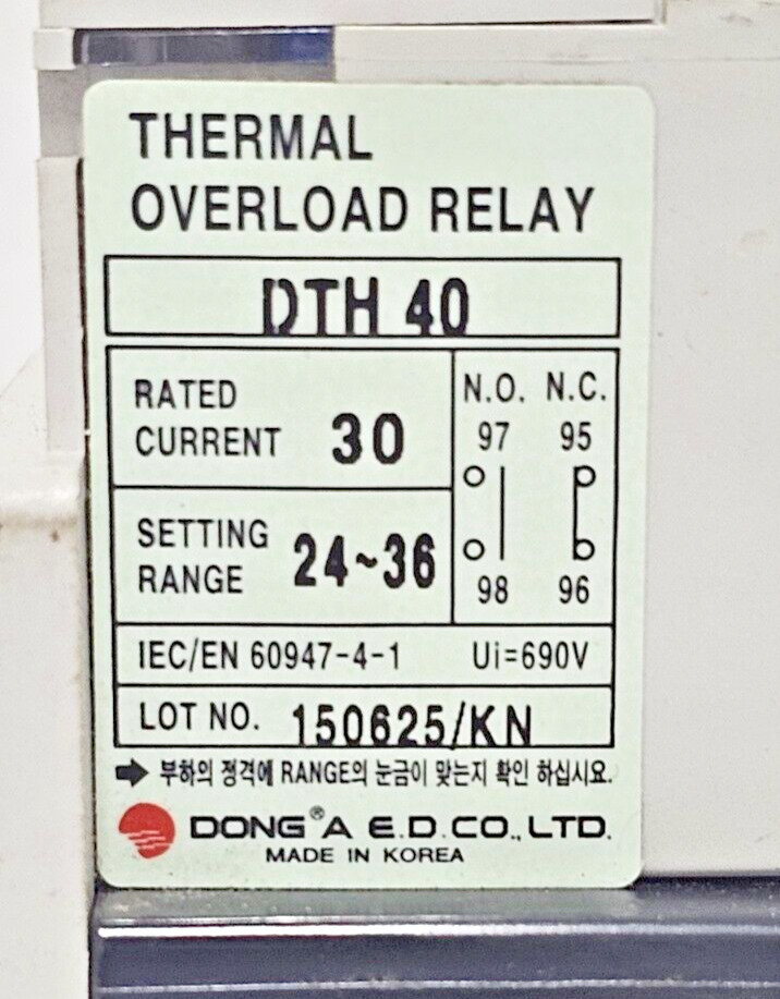 DONG-A DTH-40 THERMAL OVERLOAD RELAY