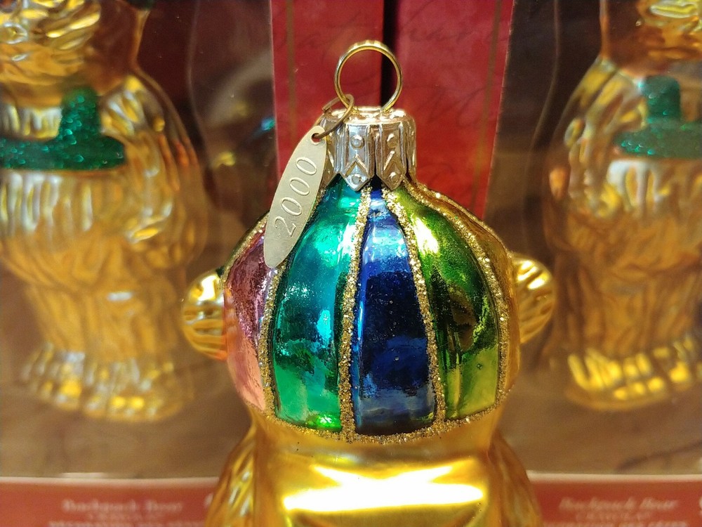 HALLMARK Keepsake Backpack Bear Crayola Blown Glass Ornament 2000 (2) Per Order!