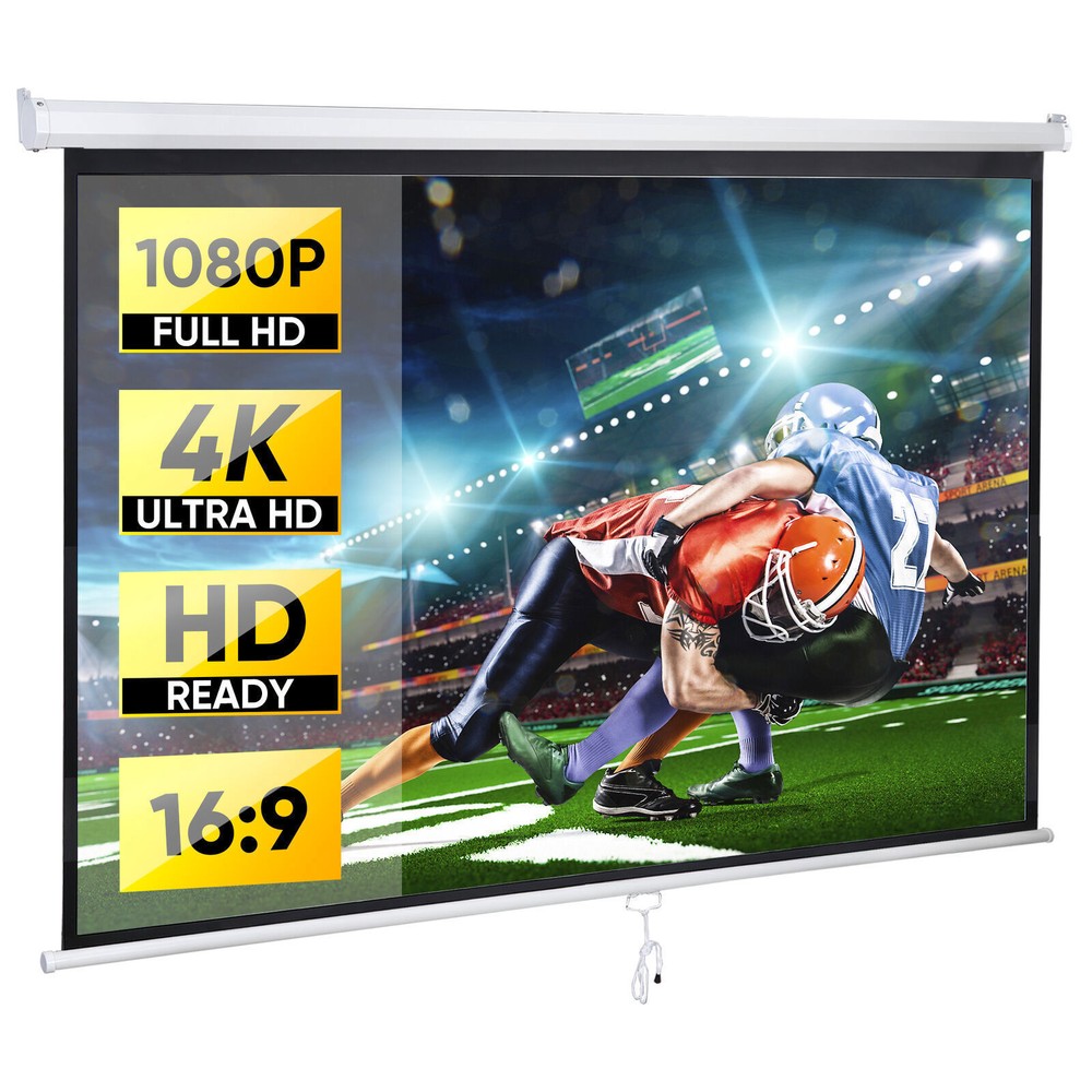 80" Manual Pull Down Projector Screen Wall & Ceiling Mounted HD Screens Portable