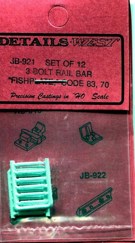Details West 921 x HO 3 Bolt Rail Bar Code 83, 70