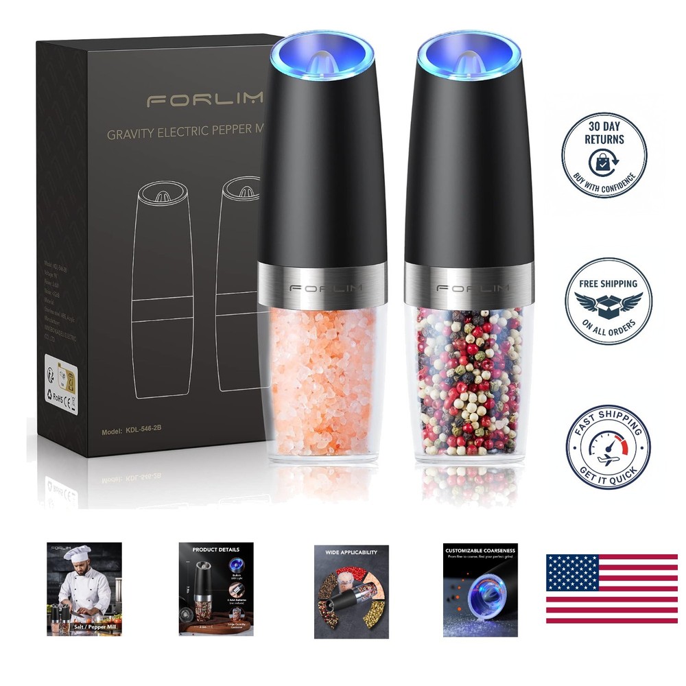 Gravity Electric Salt and Pepper Grinder Set, Automatic Pepper Grinder Shakers M