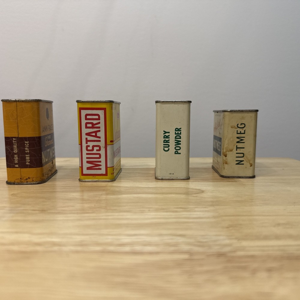 Spice Tins - Empty - Ann Page - Durkee’s - Ideal - Seven Tins Assorted Spices