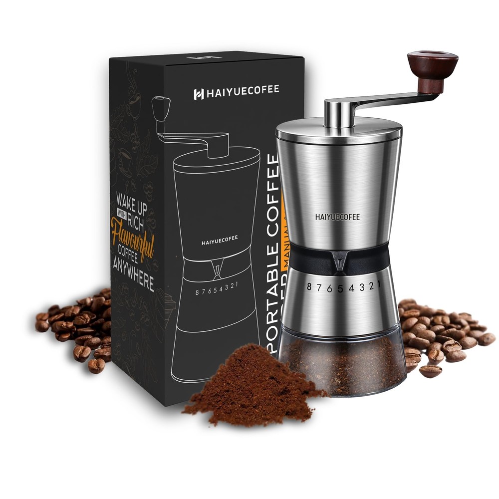 Manual Coffee Grinder with 8 Adjustable Coarseness Settings Hand Crank Mill
