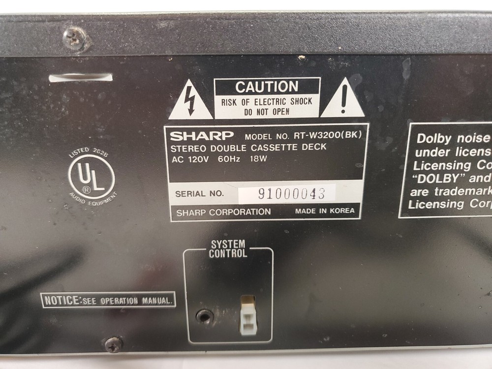 Sharp RT-W3200 Stereo Double Cassette Deck Tested No Remote