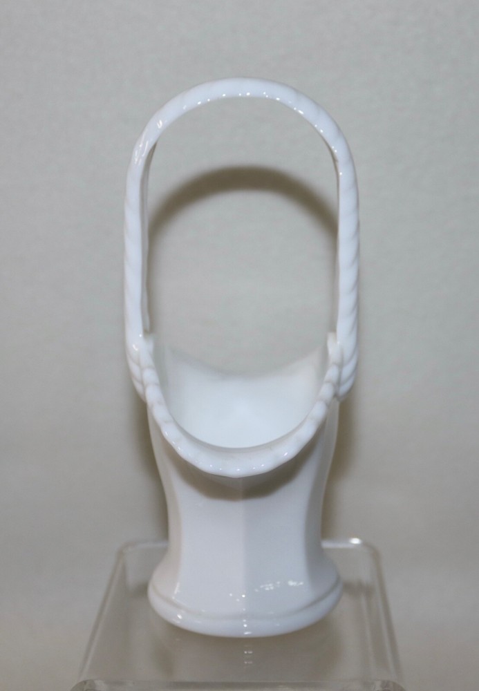 Miniature Milk Glass Panel Basket With Handle 6.25” Tall