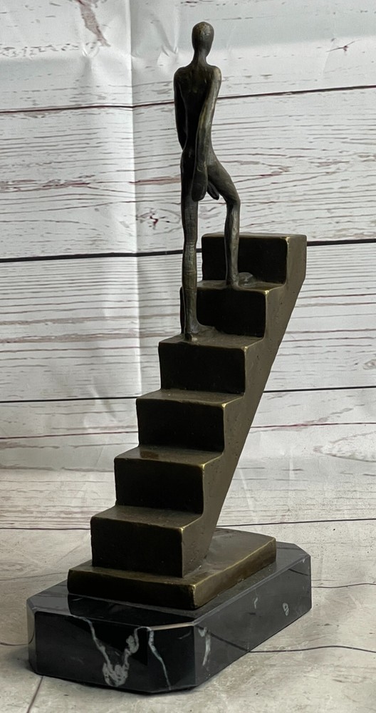 Signed Nick Mid Century Stair Climbing Bronze StatueHandcrafted Home Office