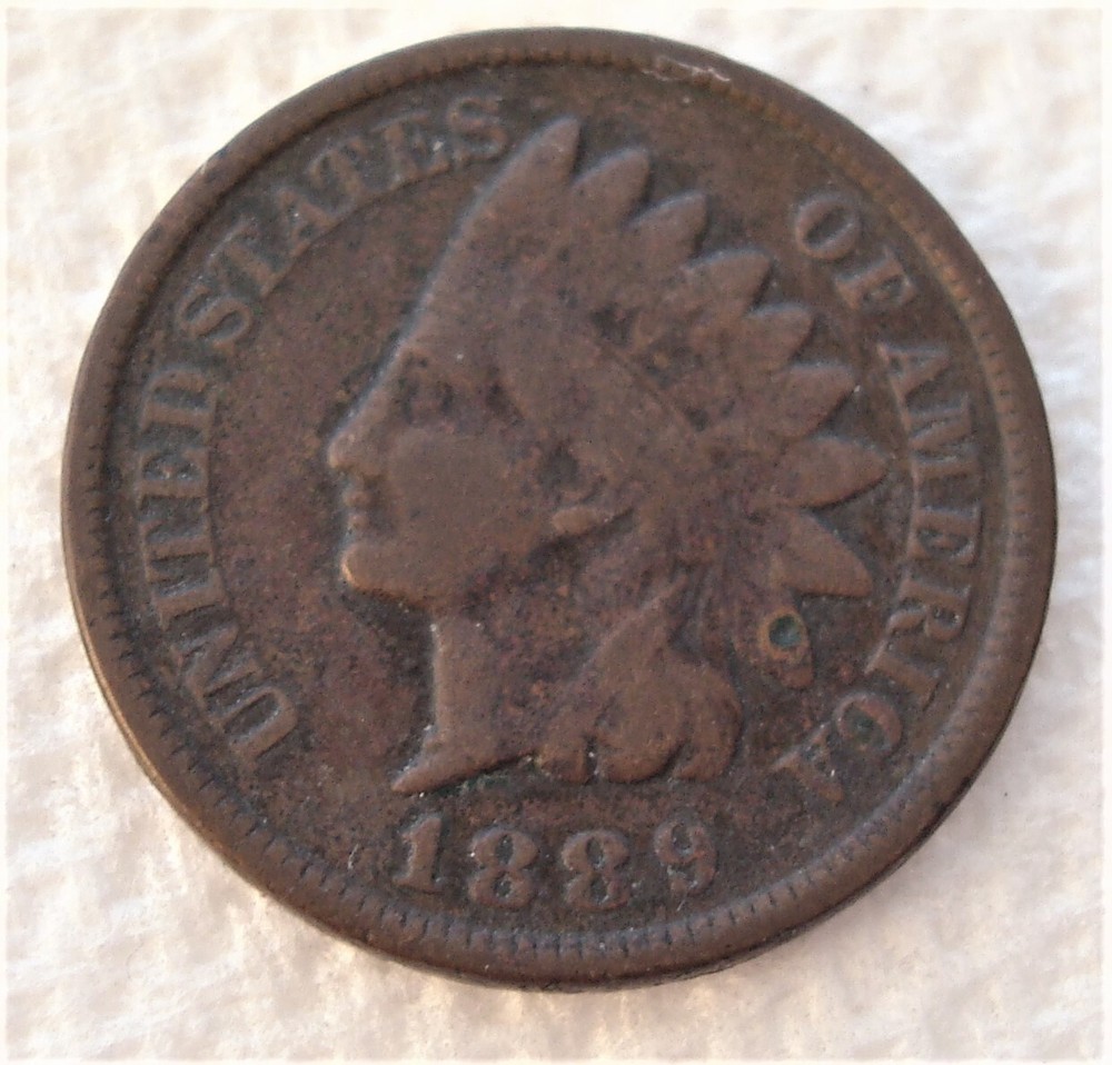 1889 INDIAN HEAD CENT, PARTIAL LIBERTY, NATURAL UNCLEANED CONDITION