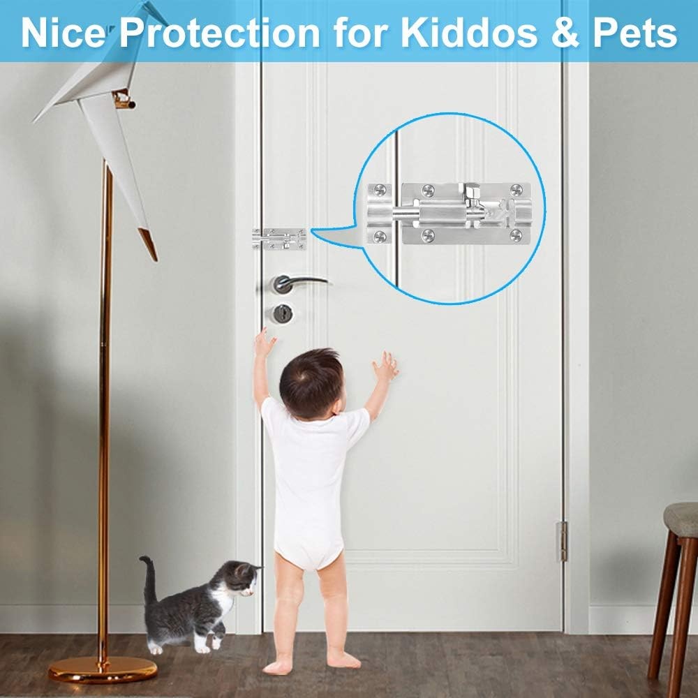 2 Pack Barrel Bolt Latch, 3 Inches Slide Latch Lock, Silver - 2