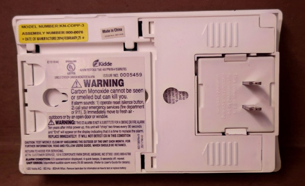KIDDE KN-COPP-3 PLUG IN CARBON MONOXIDE ALARM