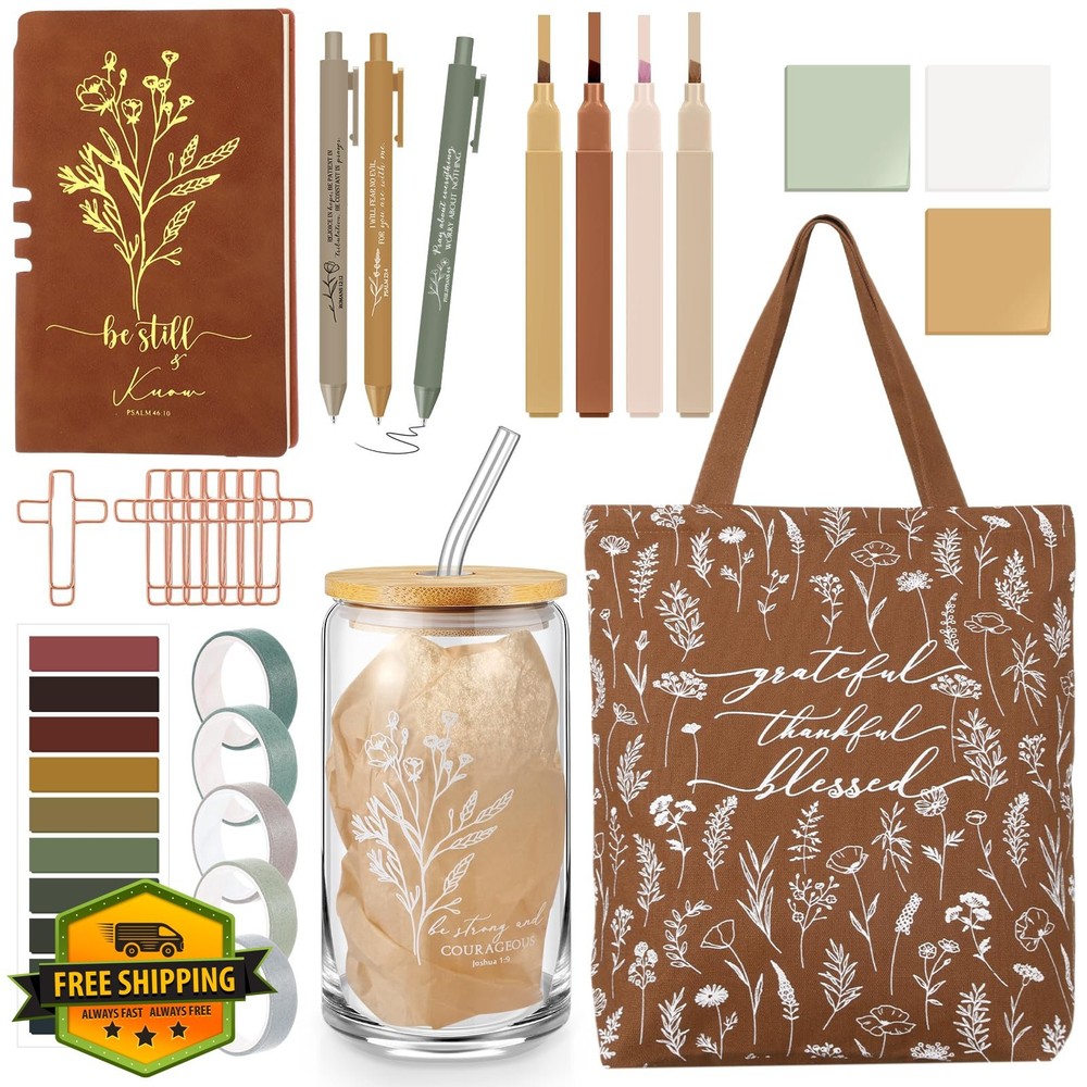 Bible Journaling Kit 29pc Glass Cup Notebook Highlighters Boho