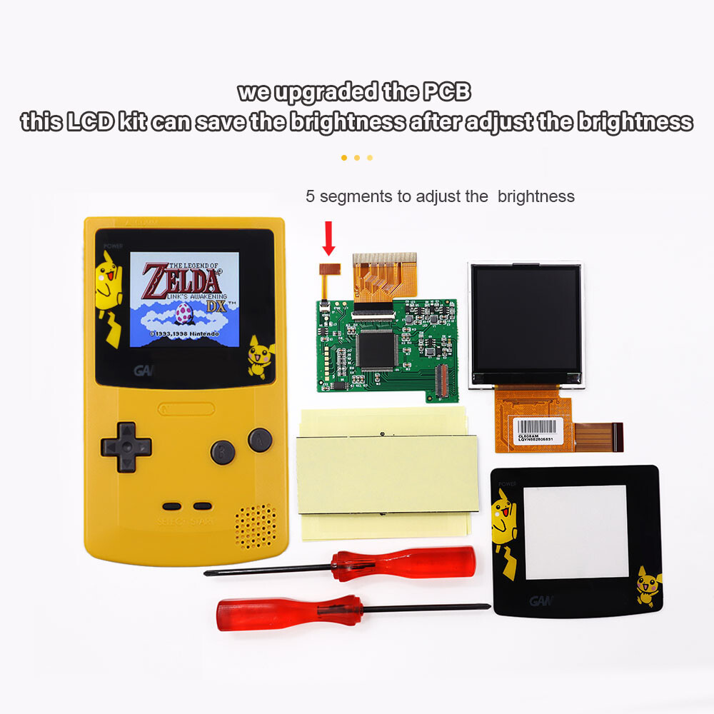 Game Boy GBC High Light Backlight Backlit LCD Screen Kit+Shell No Need Soldering