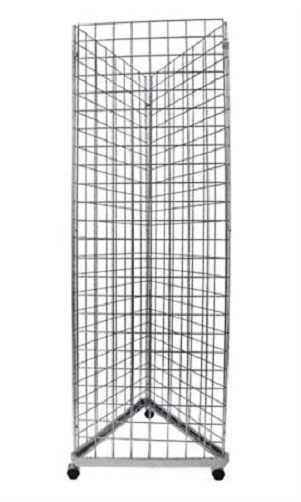 Wire Grid Triangle Tower Display Rack Casters Rolling Casters Chrome 2' x 6 ½' H
