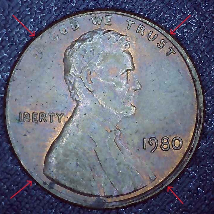 1980 Lincoln Penny error misaligned die, missing details