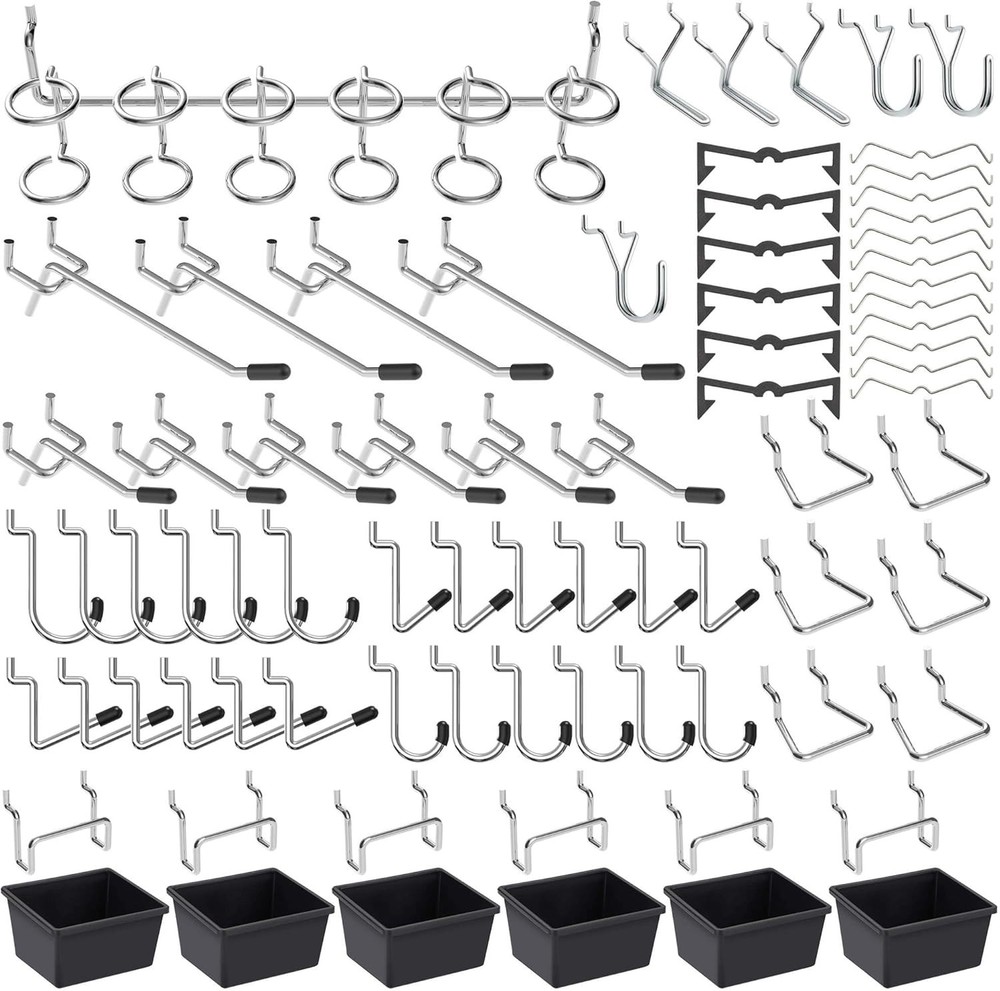 Versatile 107 PCS Pegboard Hooks Set with Rust-Resistant Finish & Storage Bins
