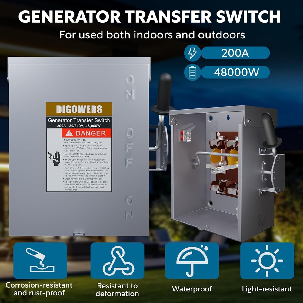 200 Amp 2P/3P Manual Generator Transfer Switch, Heavy Duty 48000W General Double