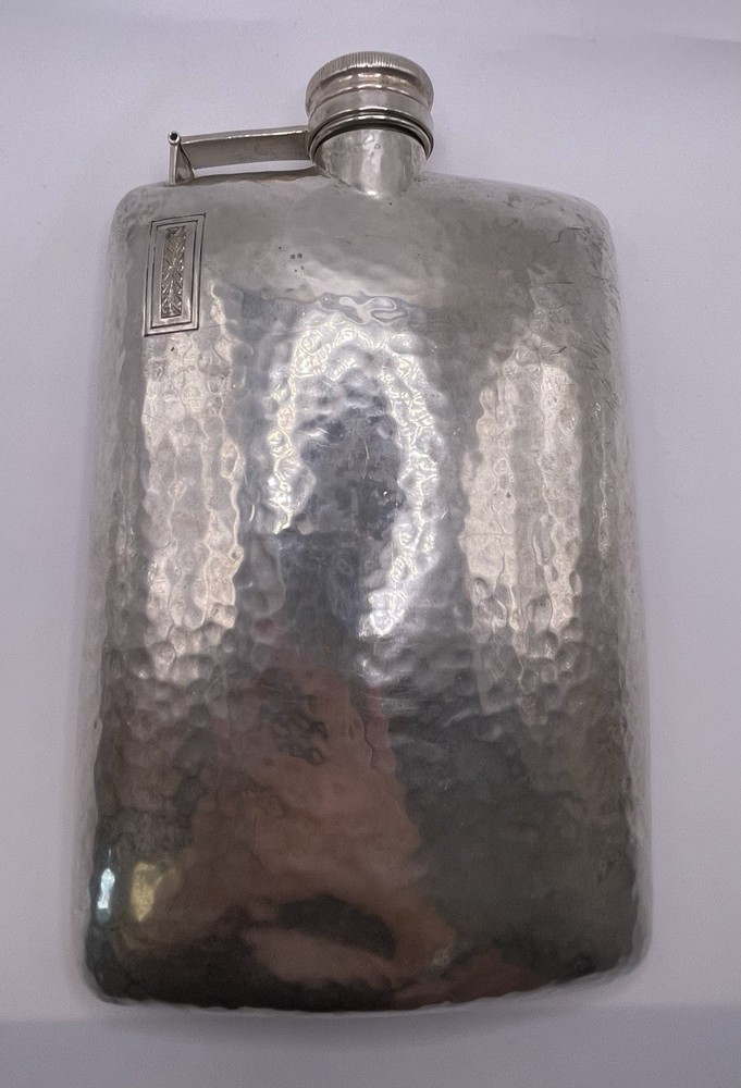 Large Sterling Silver Meriden Britannia Hand Hammered Hip Flask