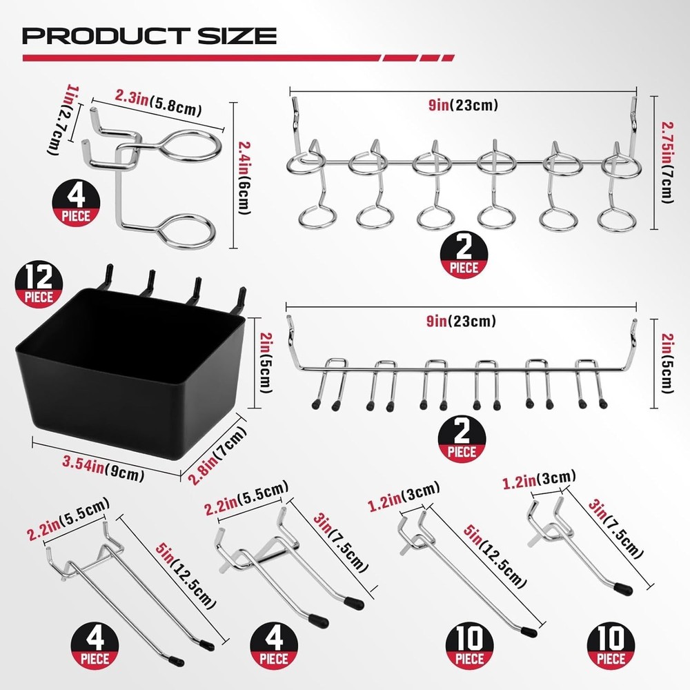 Pegboard Organizer Set 300Pc Hooks Kit for Garage Tools Storage Black