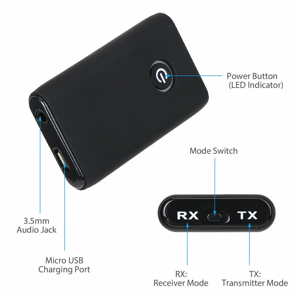 2-in-1 Wireless Bluetooth 5.0 Transmitter Receiver Adapter Audio 3.5mm Jack Aux