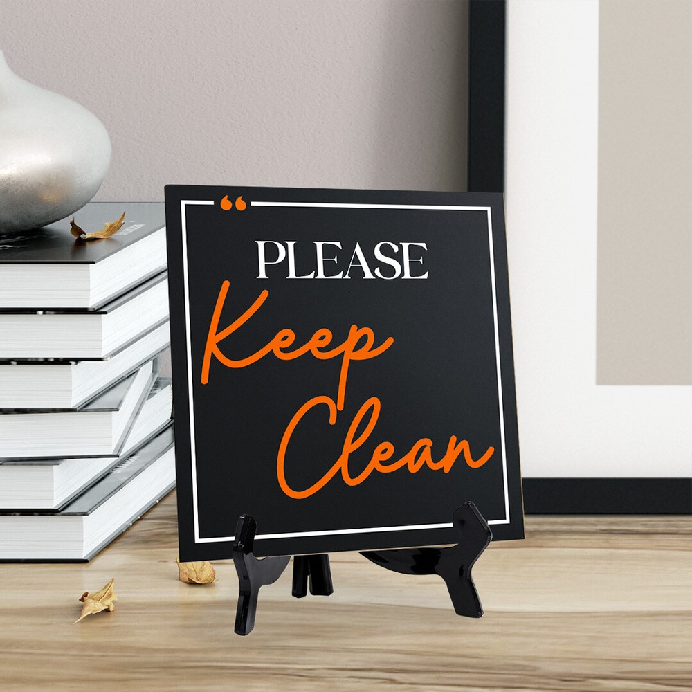 Please Keep Clean 5"x 5" Square Table Sign With Acrylic Easel